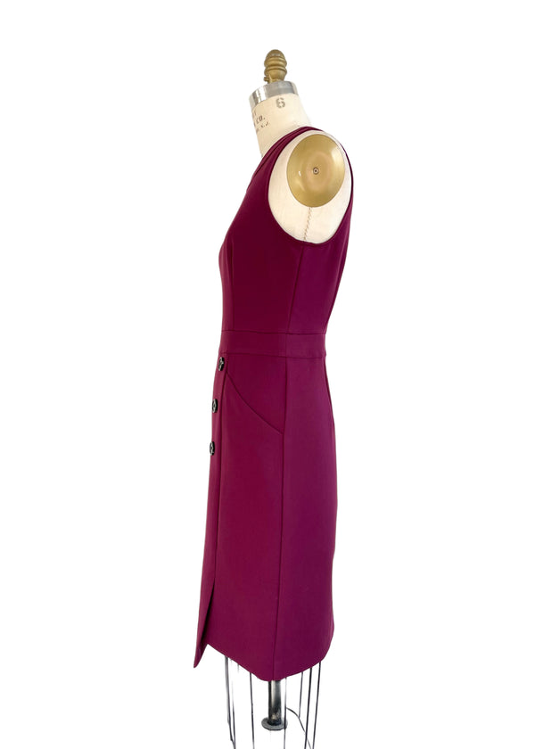 BANANA REPUBLIC Women's burgundy ponte sleeveless shift dress w/ double row buttons, 4