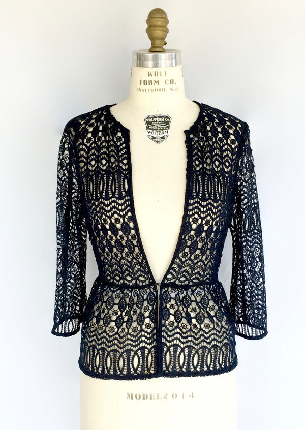 ZARA Women's navy lace jacket w/ peplum, M