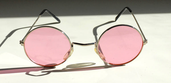 SUNGLASSES Retro 60's round rose lens silver glasses