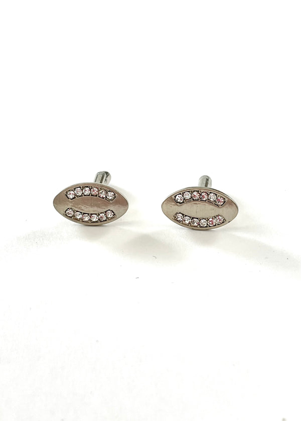 TOPMAN brushed silver tone oval shape cufflinks w/ rhinestones