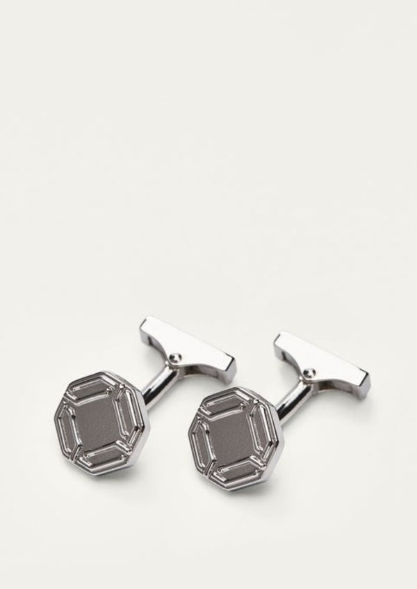 MASSIMO DUTTI silver hexagon pattern embossed cufflinks