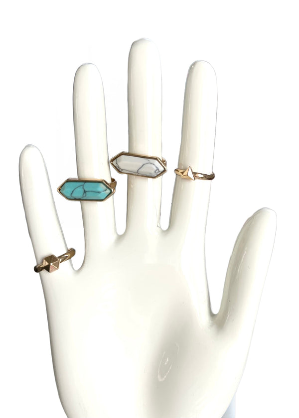 MICHAELS 4 gold adjustable stacking ring set w/ turquoise & white howlite stone