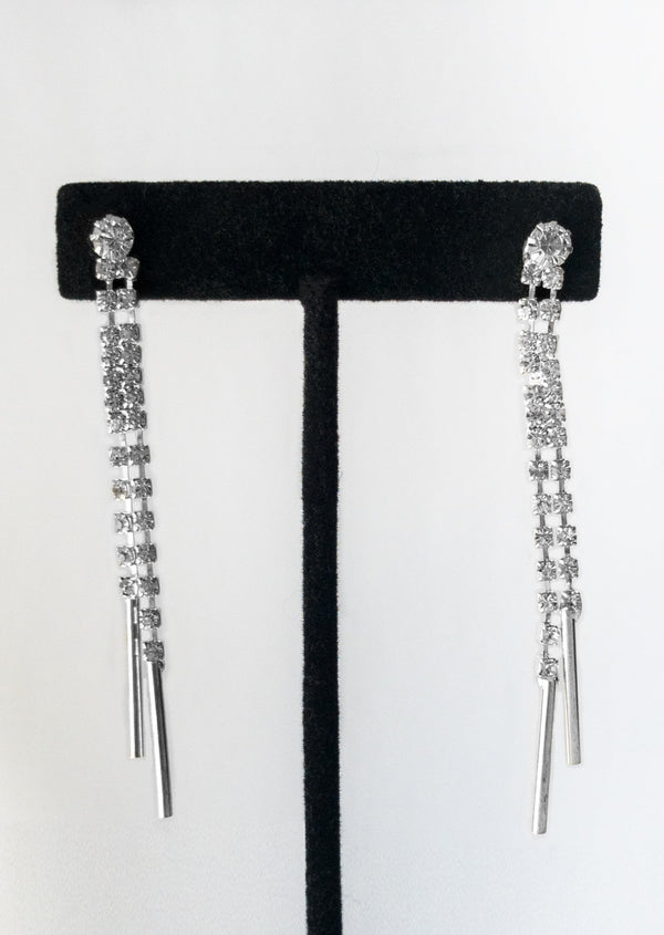 EARRINGS silver long sparkly applique 2 chain w/silver ends earrings