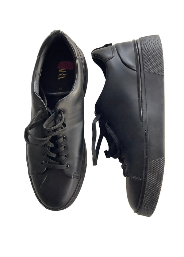 ZARA Mens minimal black leather lace-up sneaker, 12