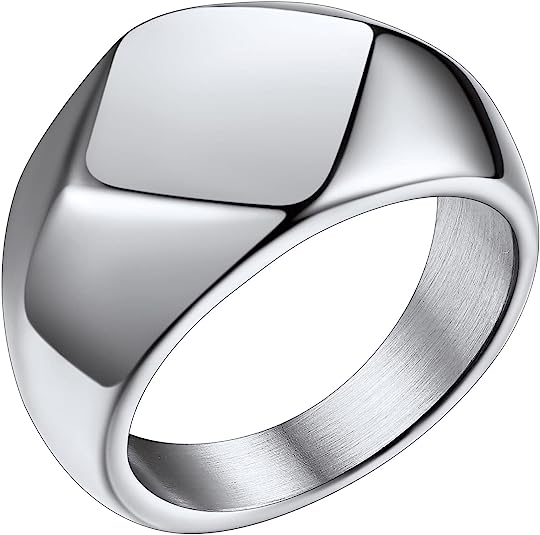 SKELETON HD silver stainless steel diamond shape signet ring, size 7.75