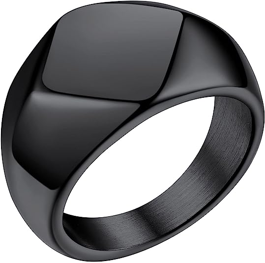 SKELETON HD matte black steel stainless diamond shape signet ring, size 8