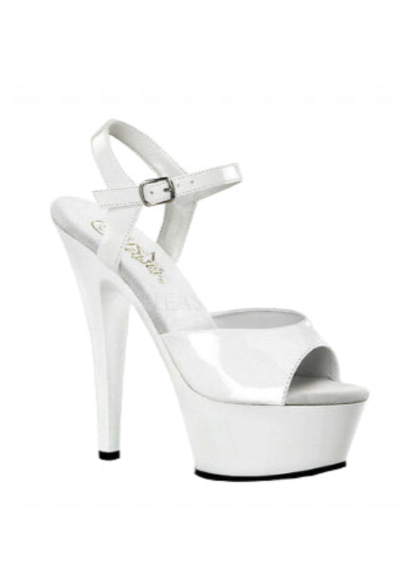 TONY SHOES Women's white patent 6" stiletto with 2" platform open-toe sandal ankle strap, 8.5 - 9