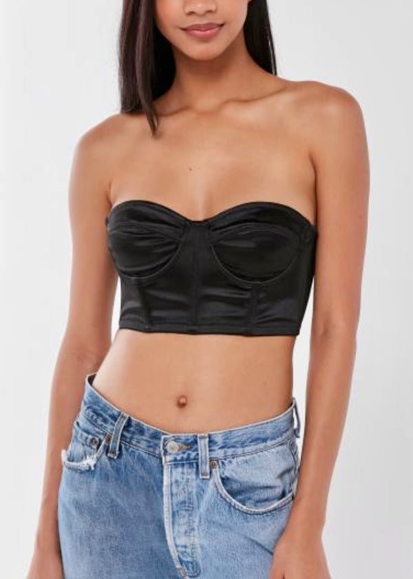 OUT FROM UNDER Women’s black satin “Night Out” bra top, S