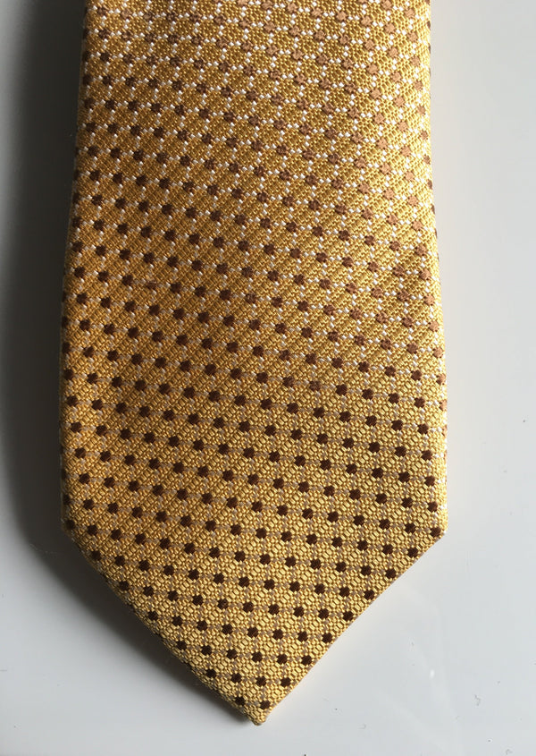 CANALI yellow & brown micro square print silk tie