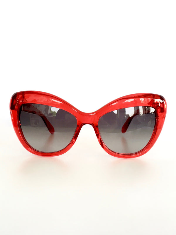 KATE SPADE red oversize cat eye sunglasses w/ transparent frames