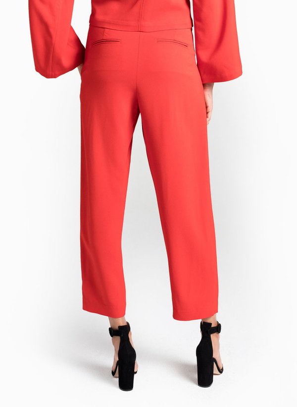 ALC Women's red crepe Russel pleated high rise black button fly cropped dress pant, 10