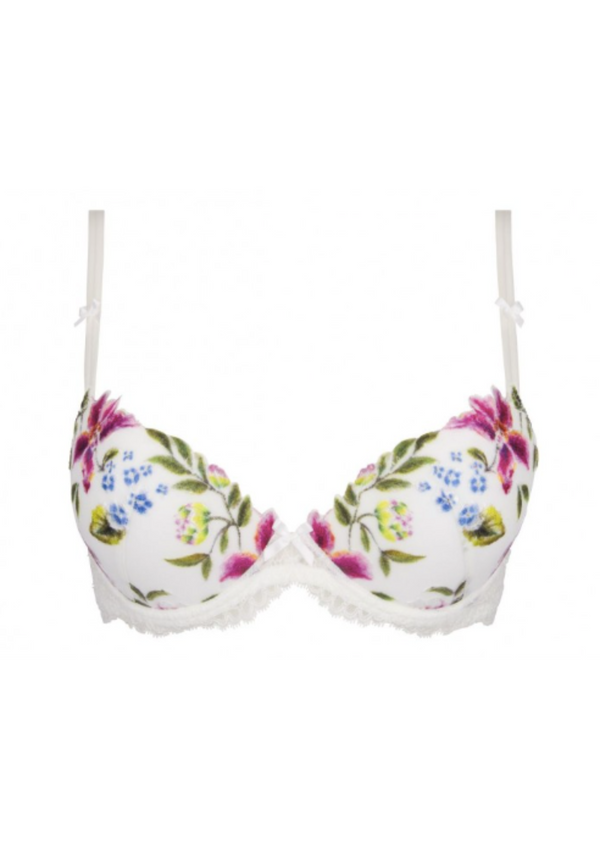 LISE CHARMEL white w/ colourful embroidery "Baisers D Ete Bouquet" bra, 34 D