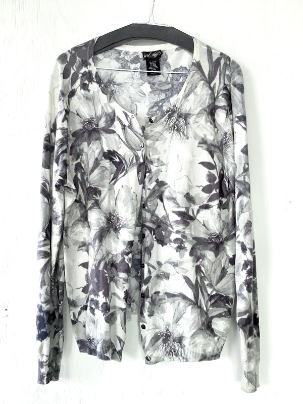 LORD & TAYLOR women’s grey floral cardigan, XL