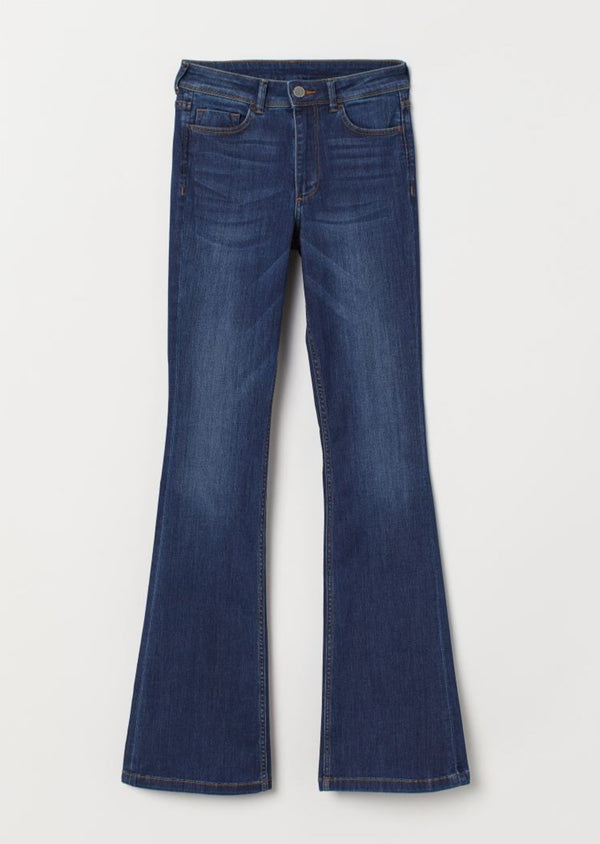 H&M Women's washed indigo mini flare slim fit jean with regular waist, 10