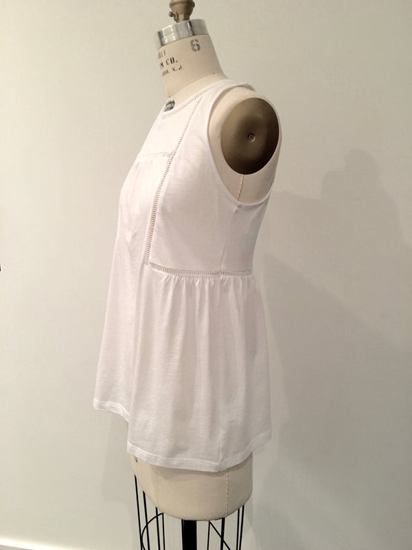 OLD NAVY white cotton sleeveless peplum top with ladder lace trim, XS T