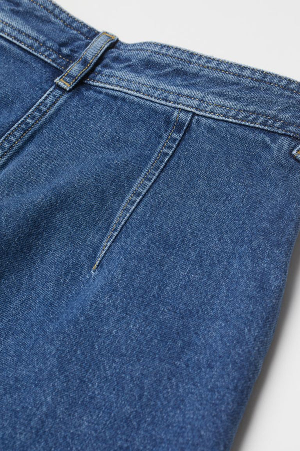 H&M Women's washed denim A-line midi skirt w/ diagonal side pockets, 4