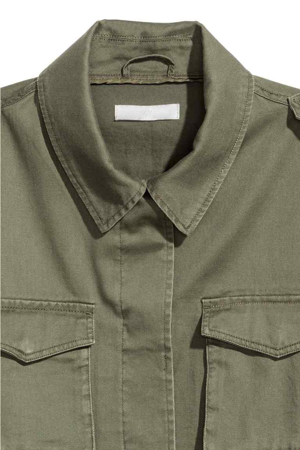 DIVIDED H&M Mens olive button up lightweight jacket w/ 2 front pockets, S