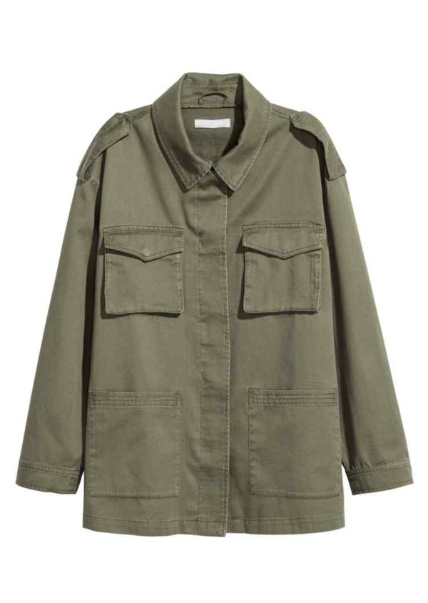 DIVIDED H&M Mens olive button up lightweight jacket w/ 2 front pockets, S