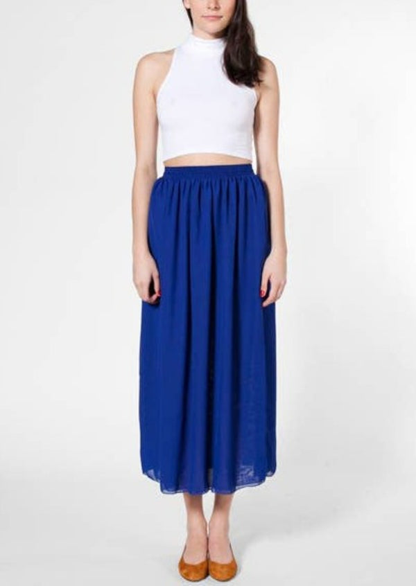 AMERICAN APPAREL Women's royal blue chiffon maxi skirt w/ elastic waist, XS/S