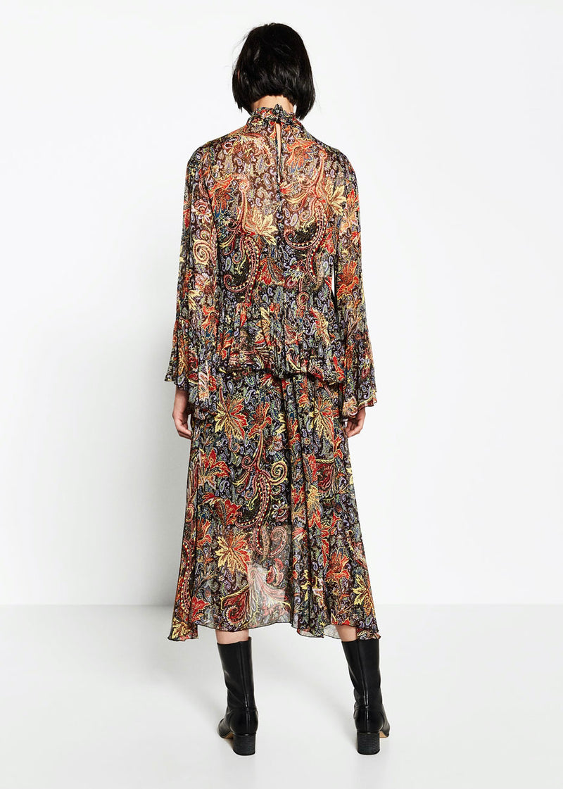 ZARA Women's multi paisley printed chiffon maxi dress, XS