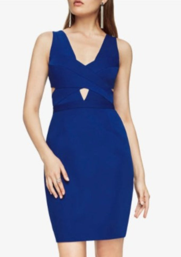 BCBG Women's cobalt sleeveless cocktail dress w/ side cutouts and front keyhole, 6