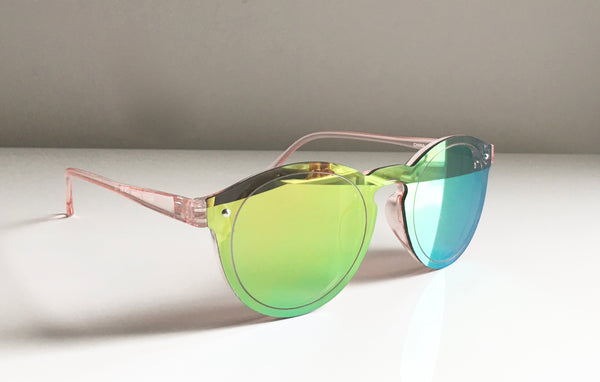 FOREVER 21 round mirrored sunglasses with clear pink frame
