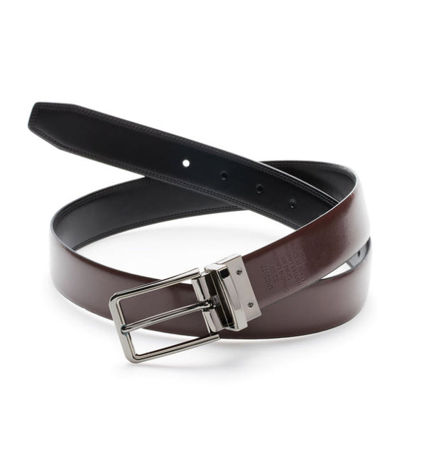 PERRY ELLIS Mens black/brown smooth leather 1.25" wide reversible belt, 34”