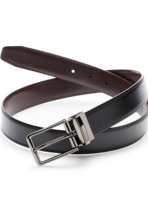 PERRY ELLIS Mens black/brown smooth leather 1.25" wide reversible belt, 34”