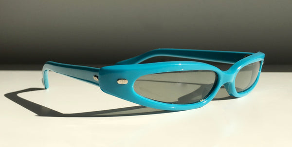 VINTAGE '80's retro Devo turquoise frame wrap sunglasses