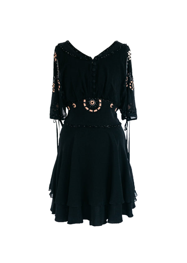 TEMPERLY LONDON Women's black silk chiffon embroidered & beaded dress, 8