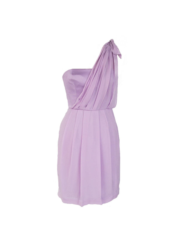 BCBG Women's lavender silk pleated strapless cocktail one shoulder dress, 2