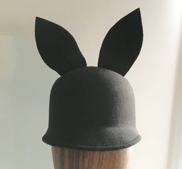 HAT black felt bunny hat with wired ears and peak