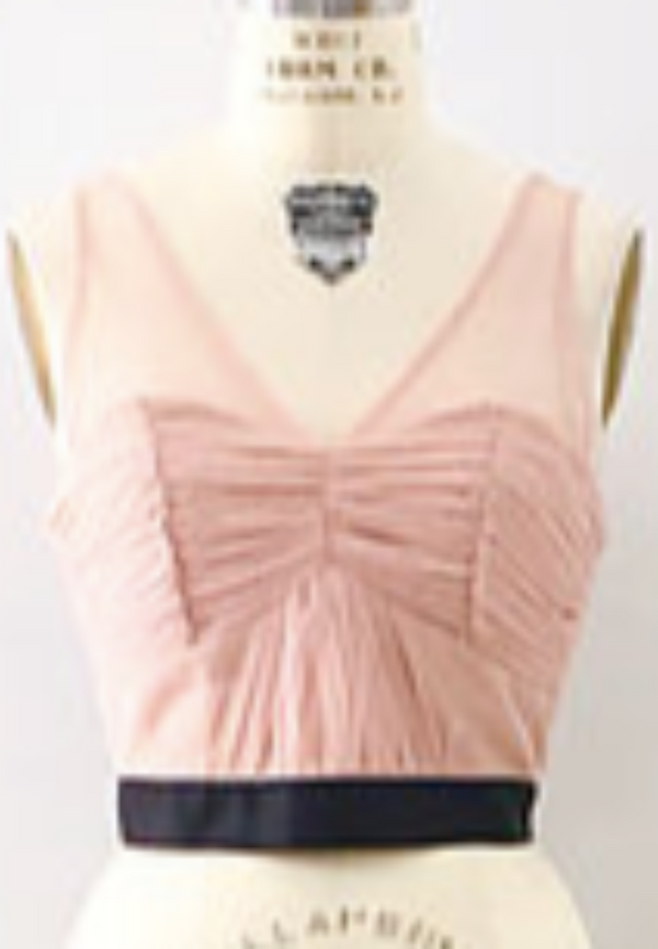 JUMP Women's blush pink tulle mesh ballerina top with black ribbon, S