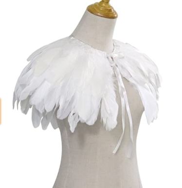 CAPELET white feather necklace/collar with satin ribbon, NS