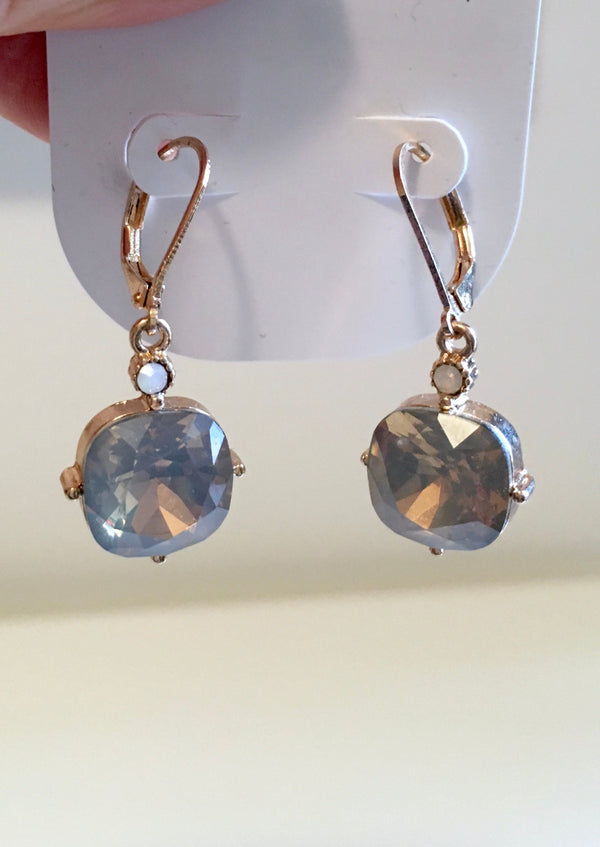 ALDO gold drop earrings cloudy pale blue/grey stone