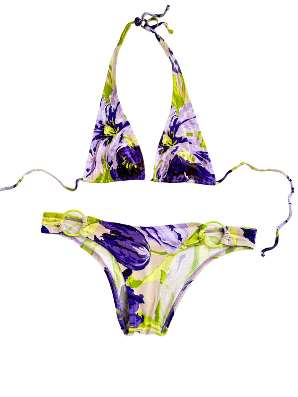LAURANA URBINATI purple and green tulip print bikini, 40