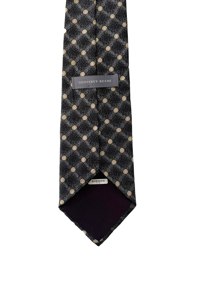 GEOFFREY BEENE VINTAGE black w/ beige circle print silk 4" wide tie