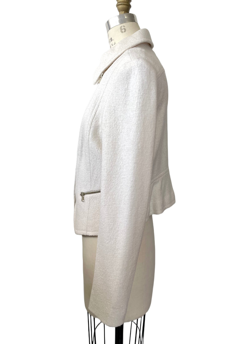 ANN TAYLOR Women's cream boiled wool moto style blazer w/ gold zippers, M