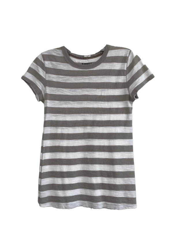 KISMET Women's grey/white striped crewneck short sleeve tee, M