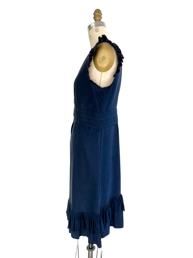 MARC BY MARC JACOBS Women's navy silk button front sleeveless dress with ruffles, 10