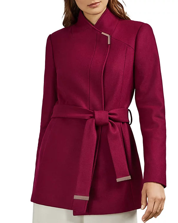 TED BAKER NWT Women's dark pink Drytaa belted short coat, TB 1 / US 4