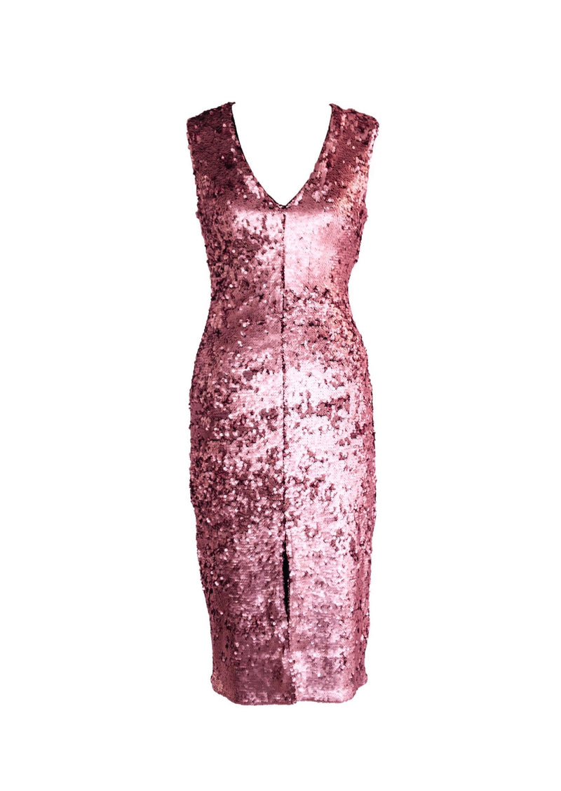 H&M Women’s pink sequin fitted v-neck cocktail dress, 4