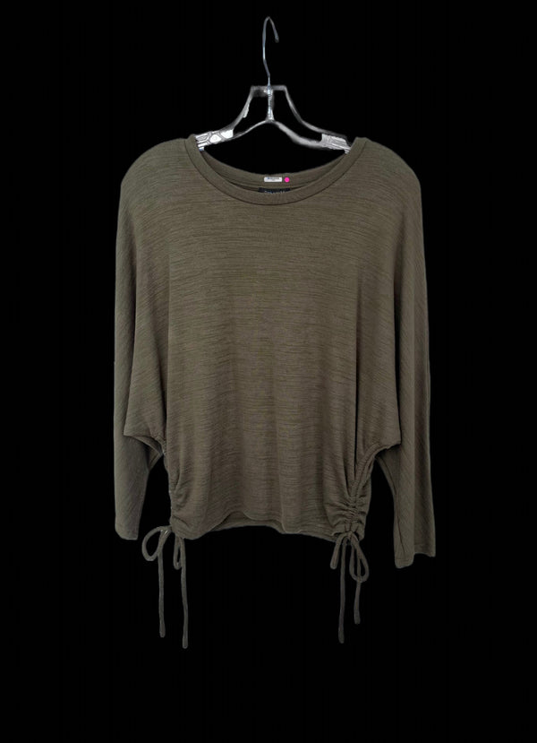 DYNAMITE Women's olive knit boatneck dolman sleeve top w/ ruched sides & ties, S
