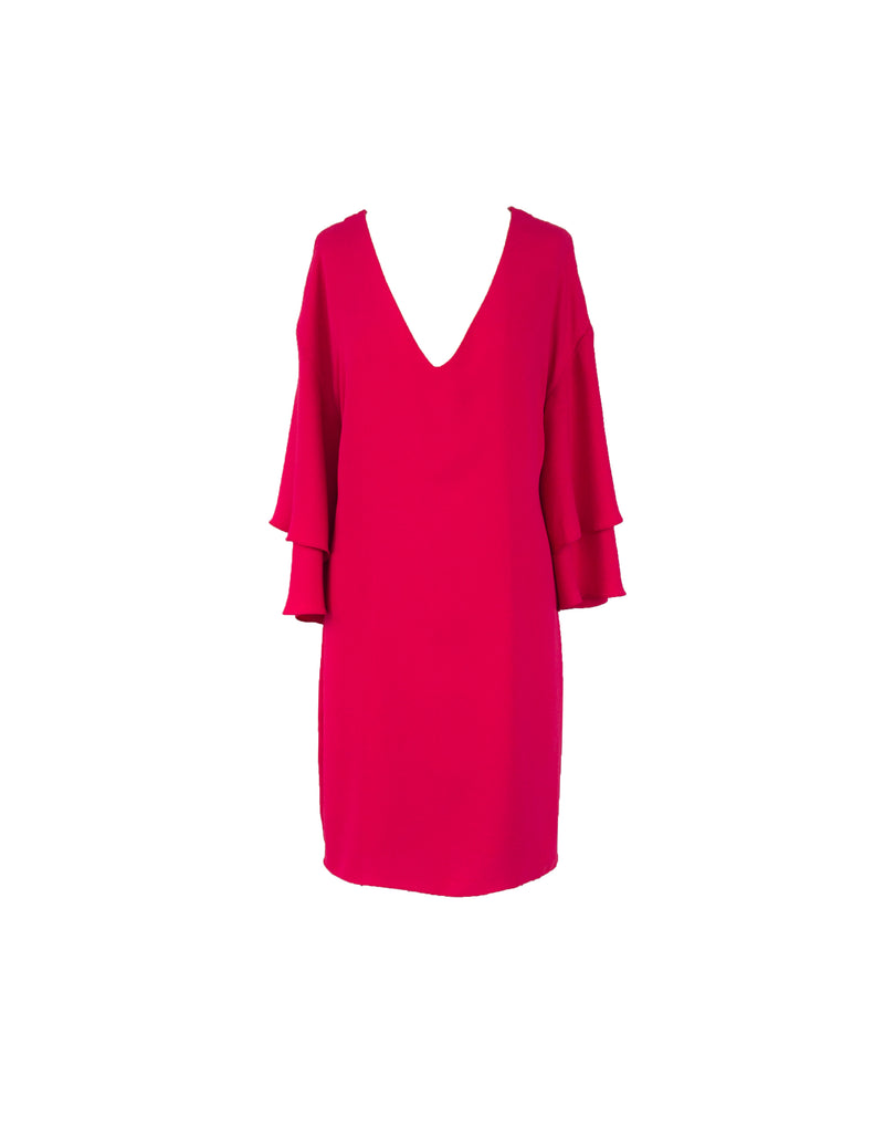 LAUNDRY by Shelli Segal hot pink v-neck mini dress with layered bell sleeve, 12