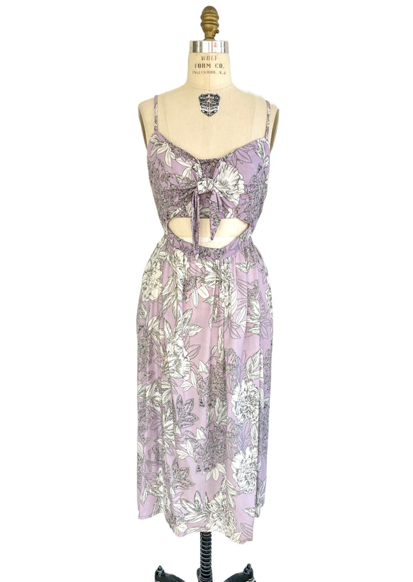 DEX Women's lavender & white floral sundress with cut out waist, XL