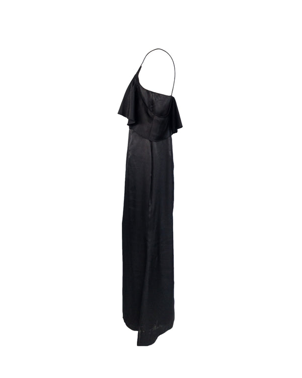ARIANNA PAPELL Women's black hammered satin halter gown with slit, 10