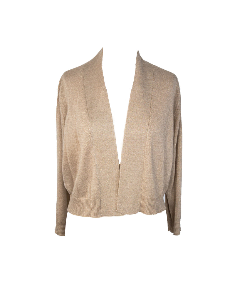 CALVIN KLEIN pale gold lurex knit cropped cardigan, XL