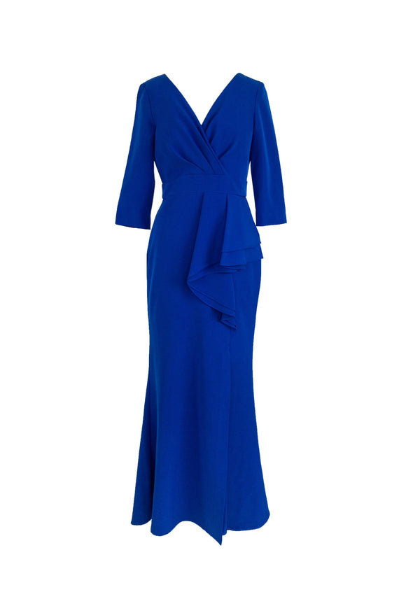 ELIZA J Women's coblat blue Side Ruffle Faux Wrap Gown, 4/6