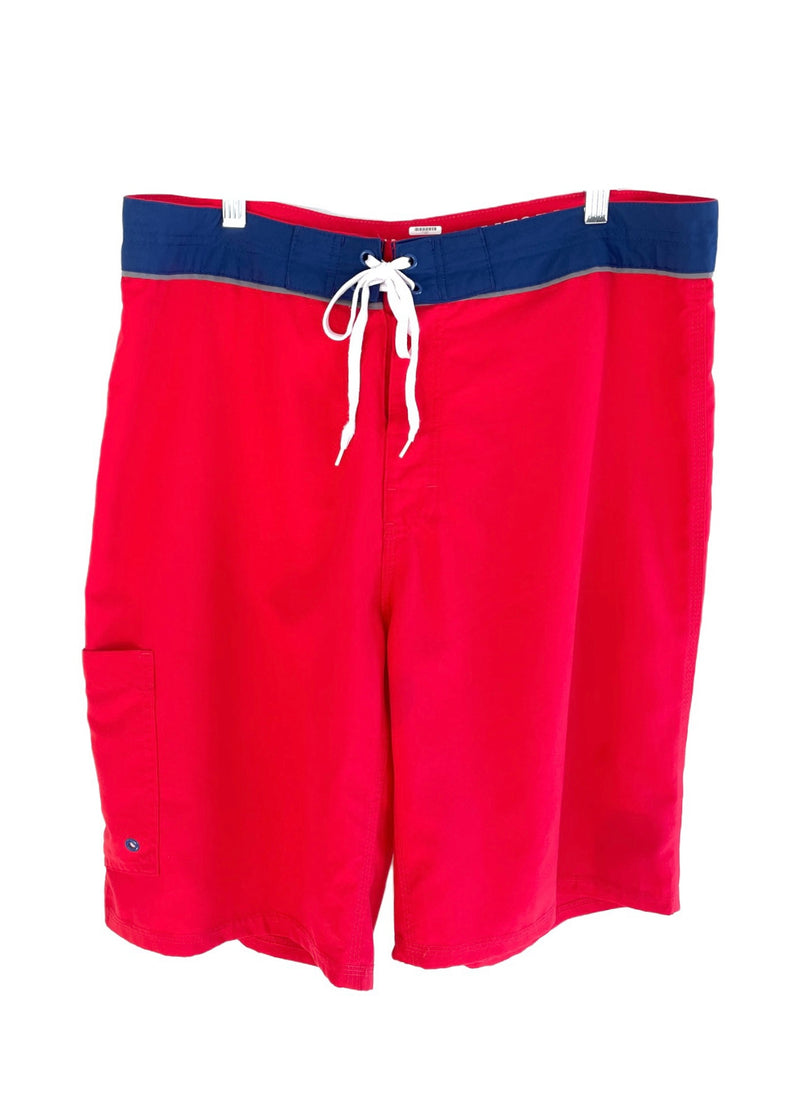 OLD NAVY Mens red swim shorts with white lace-up & blue waistband, 36" / L