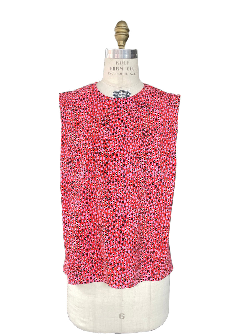 TED BAKER Women's red & pink abstract dot print "Meika" boxy sleeveless blouse, 8